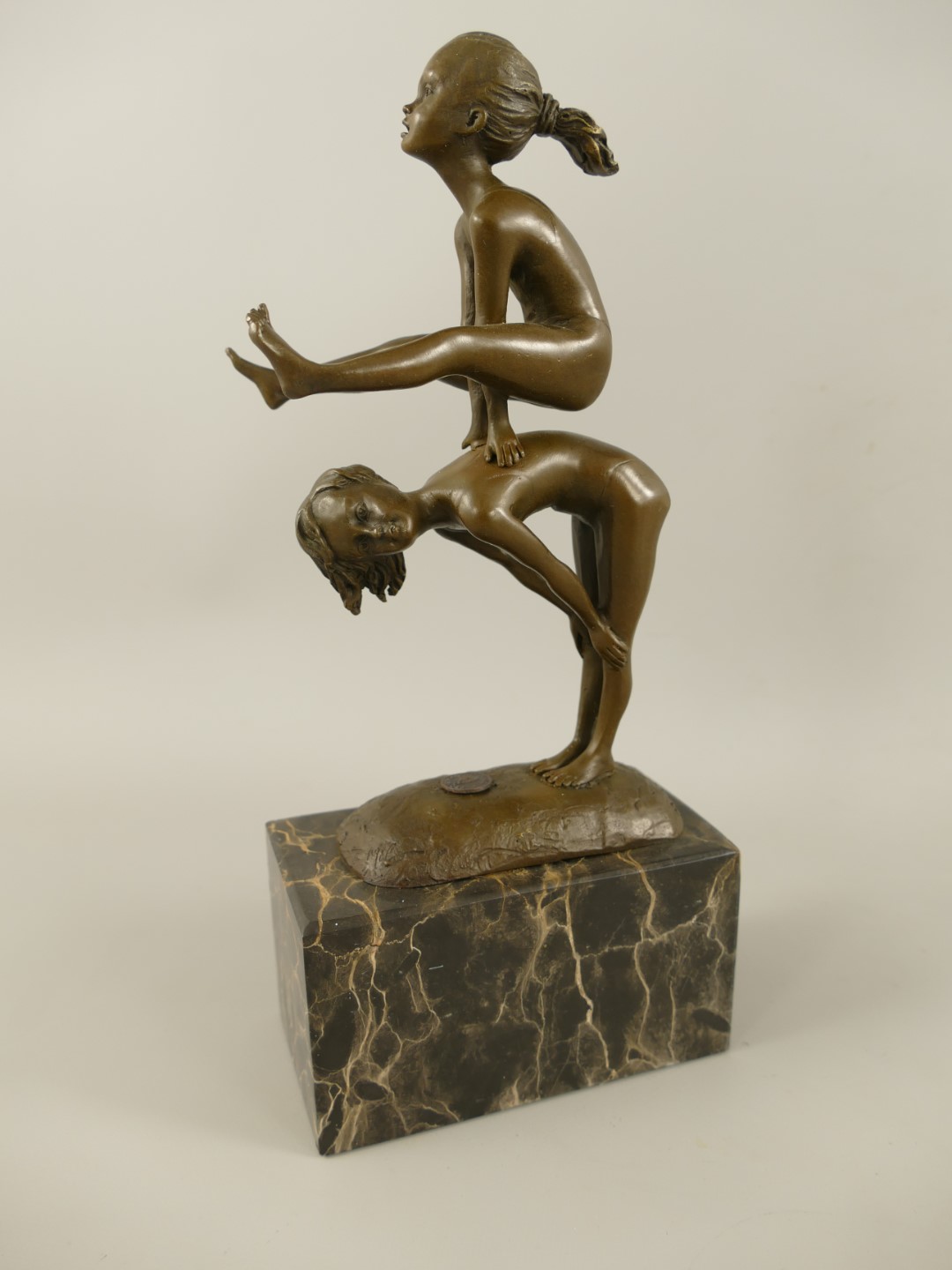 Figur Bronze Kinder Spielen H.29cm