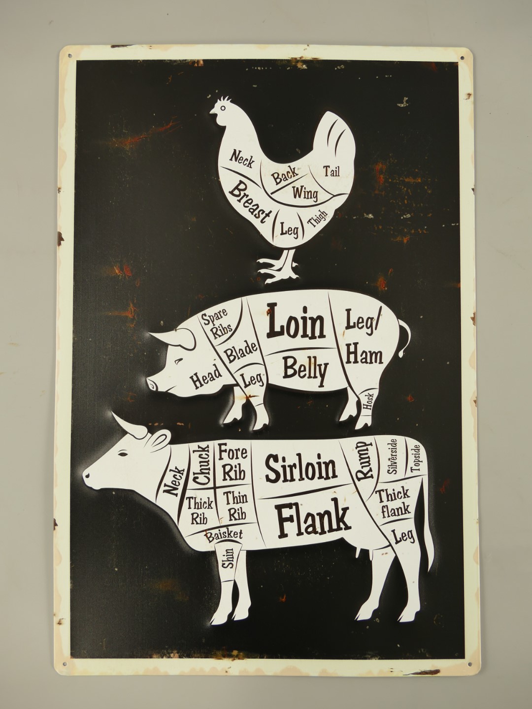 Wandschild Kuh-Schwein-Huhn H.60x40cm