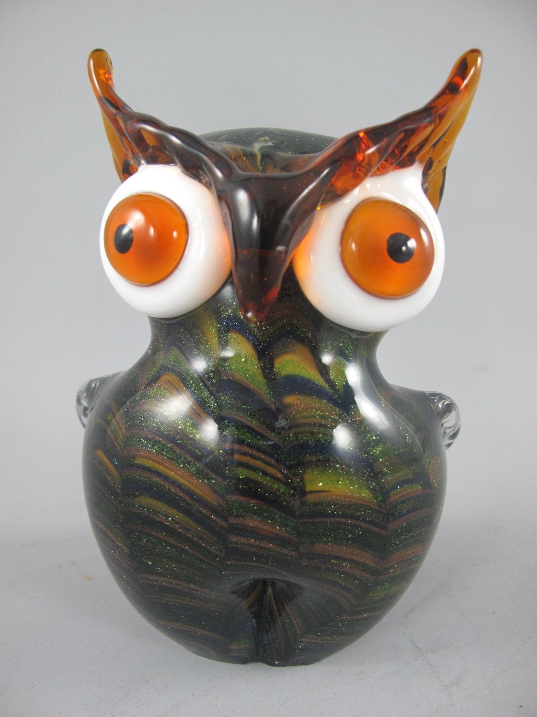 *A? Glasfigur Uhu farbe H.15x11cm