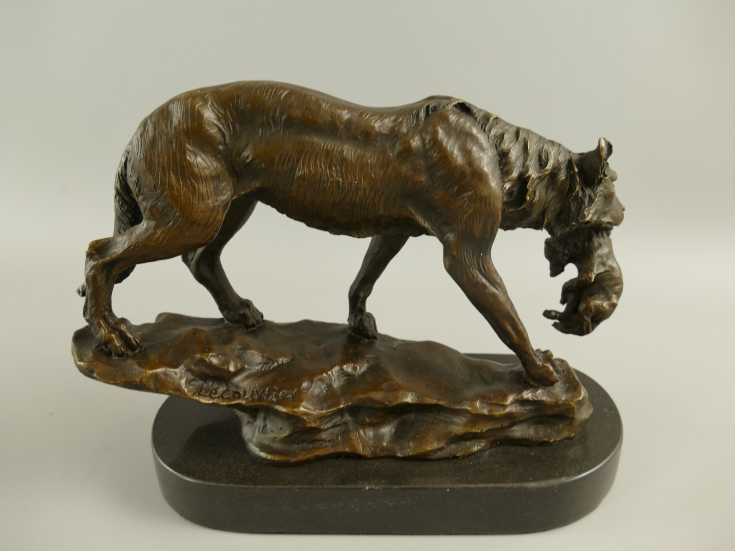 Bronze Figur Wolf mit Jungtier H.20x24cm