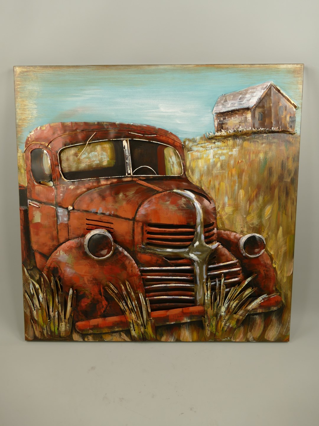 (*)Metallbild (3D) Eisen Auto L.100x100cm