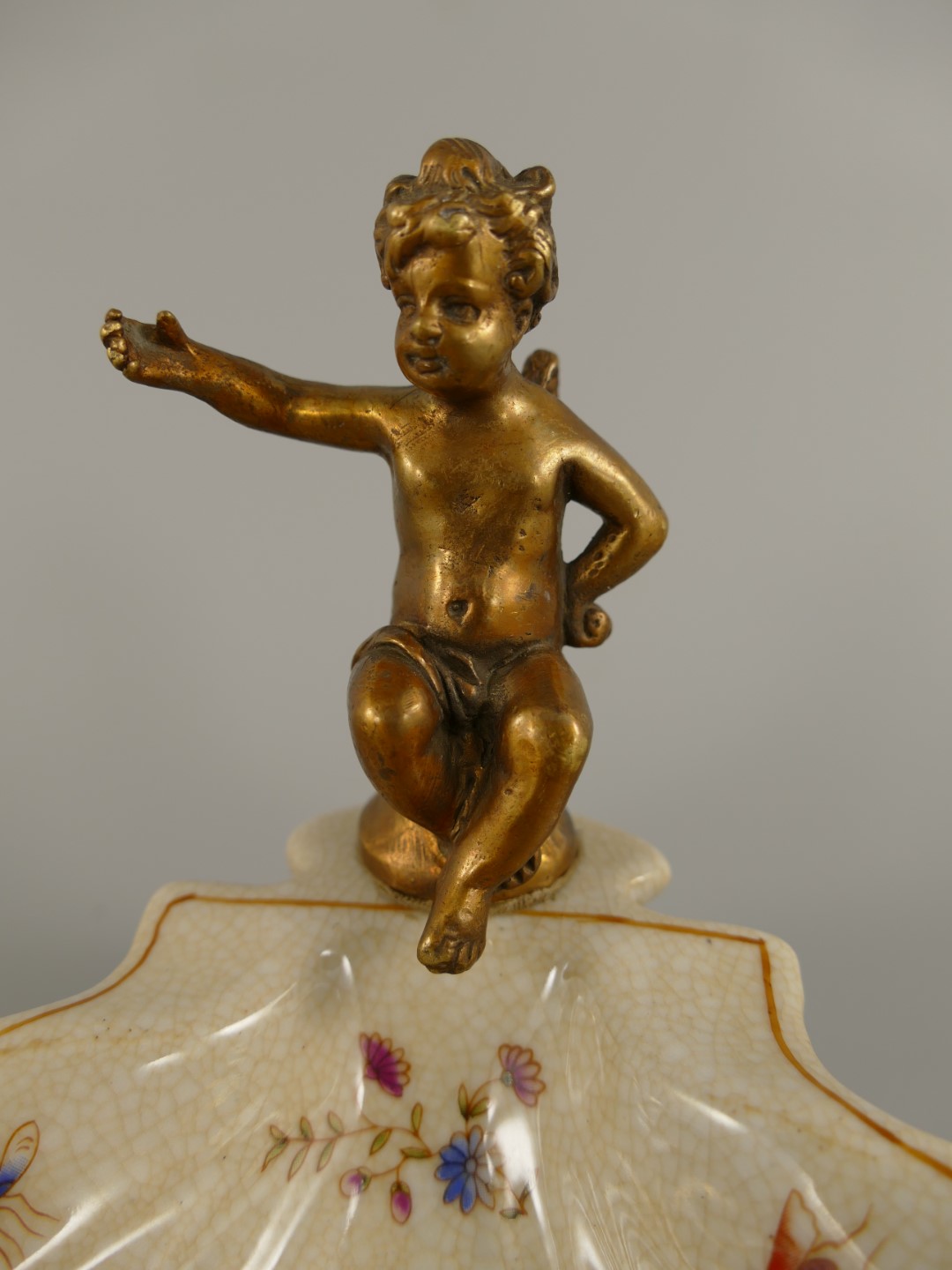 Porzellan/Mess. Schale figur VOGEL H.11x14cm