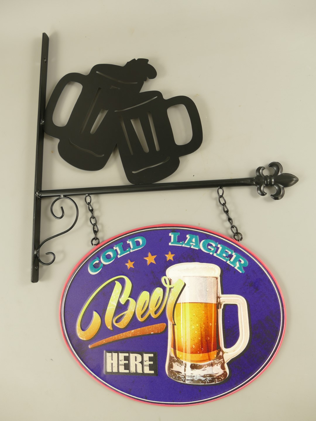 Wandhaken mit schild(Gestanzt) Beer Here H.65cm