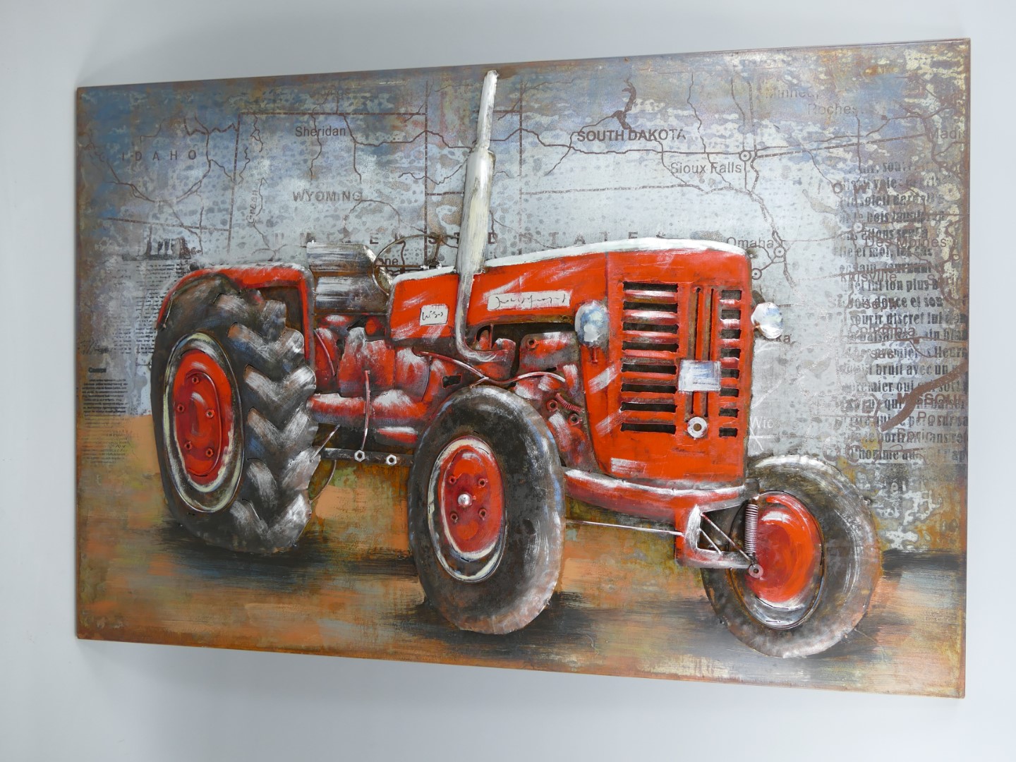 (*) Metallbild (3D) Eisen Traktor L.120x80cm