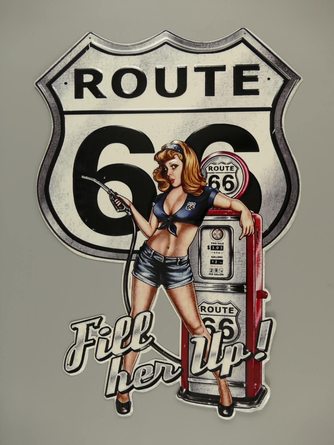 Wandschild(Gestanzt) Eisen*Route 66 H.65x44cm