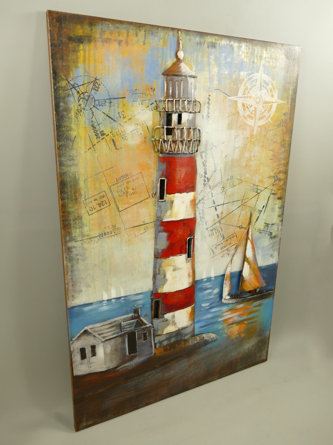 (*) Metallbild (3D) Eisen Leuchtturm H.120x80cm