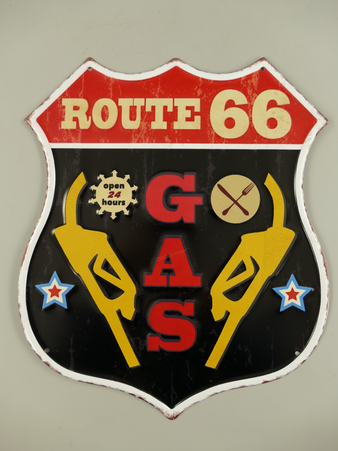 *ANG. Wandschild Eisen Route*66 Gas H.39x33cm