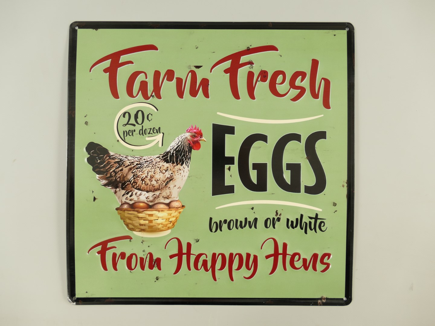 *ANG. Wandschild Farm Fresh Eggs L.40x40cm