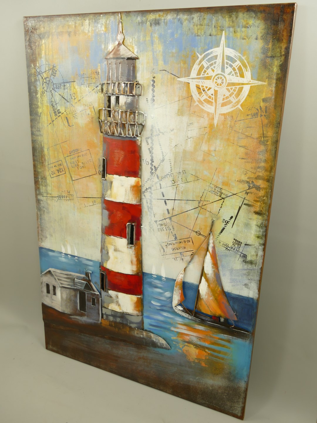 (*) Metallbild (3D) Eisen Leuchtturm H.120x80cm