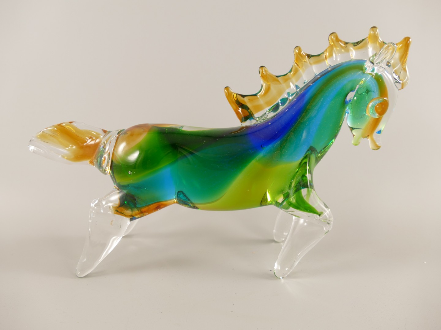 Glas Pferd Blau/Grun farbe L.32cm
