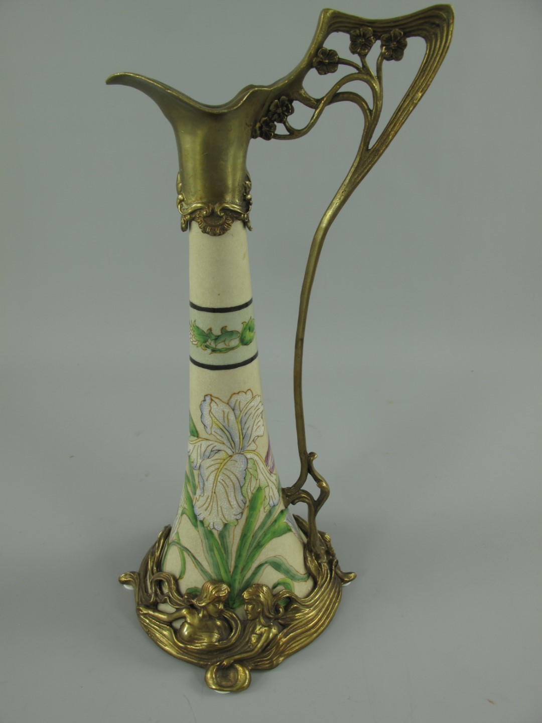*A? Porzellan/Messing Jugendstil Flasche H.35x16cm