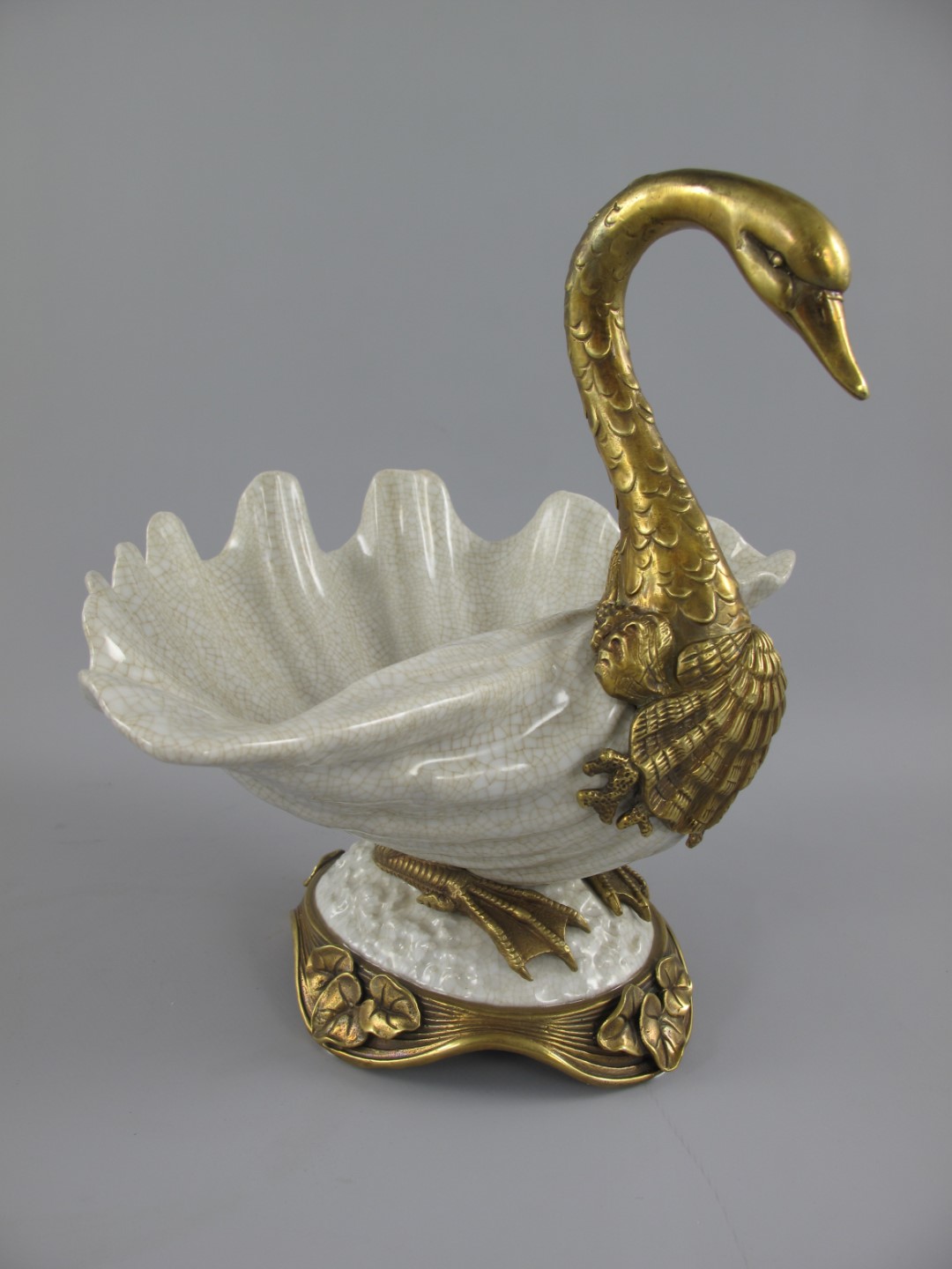 Porzellan/Messing SCHWAN!! Schale H.25x26cm