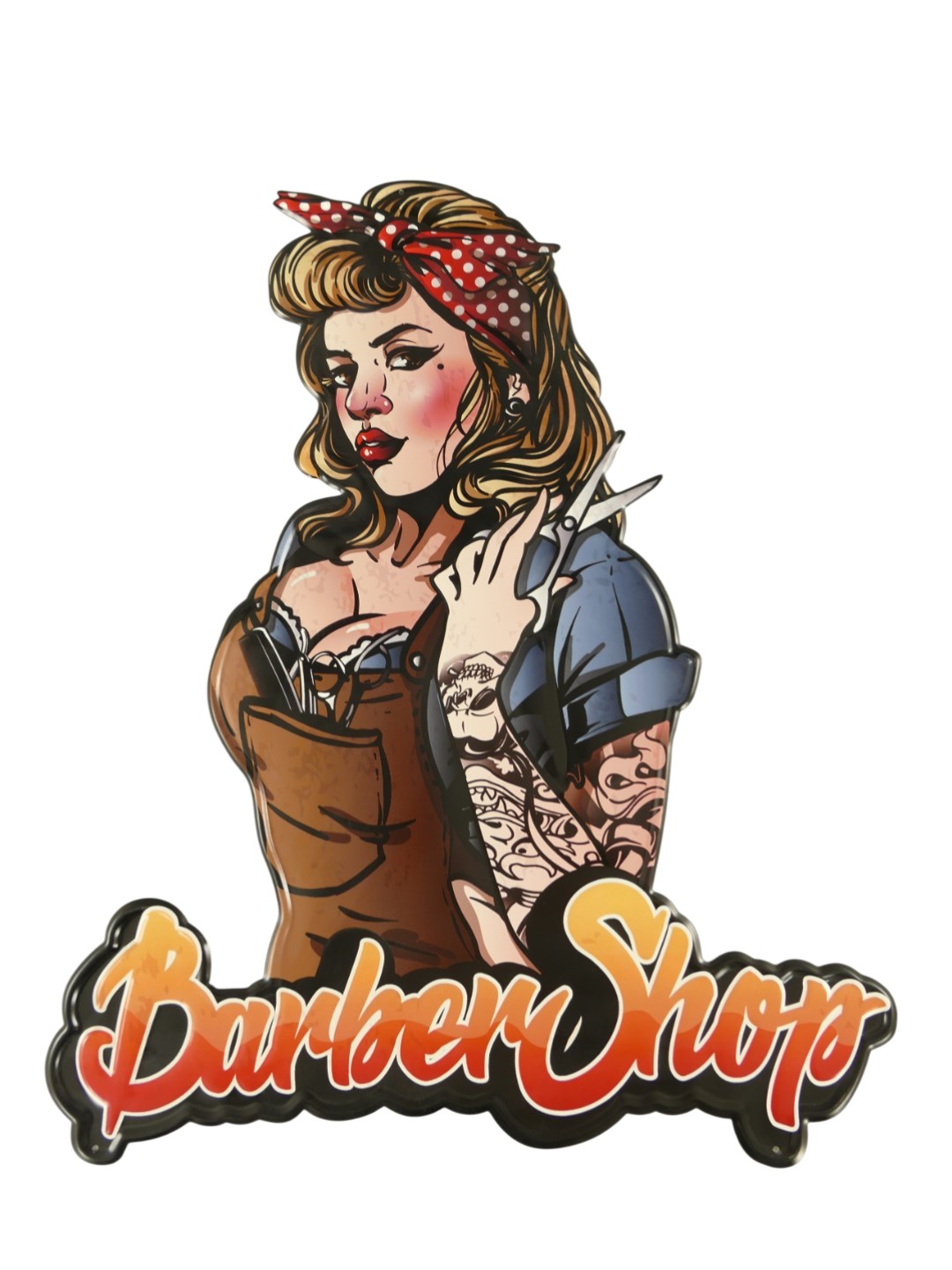 *ANG./MÄRZ Wandschild Eisen Frau Babershop H.57cm