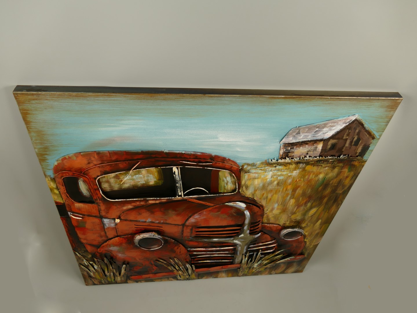 (*)Metallbild (3D) Eisen Auto L.100x100cm