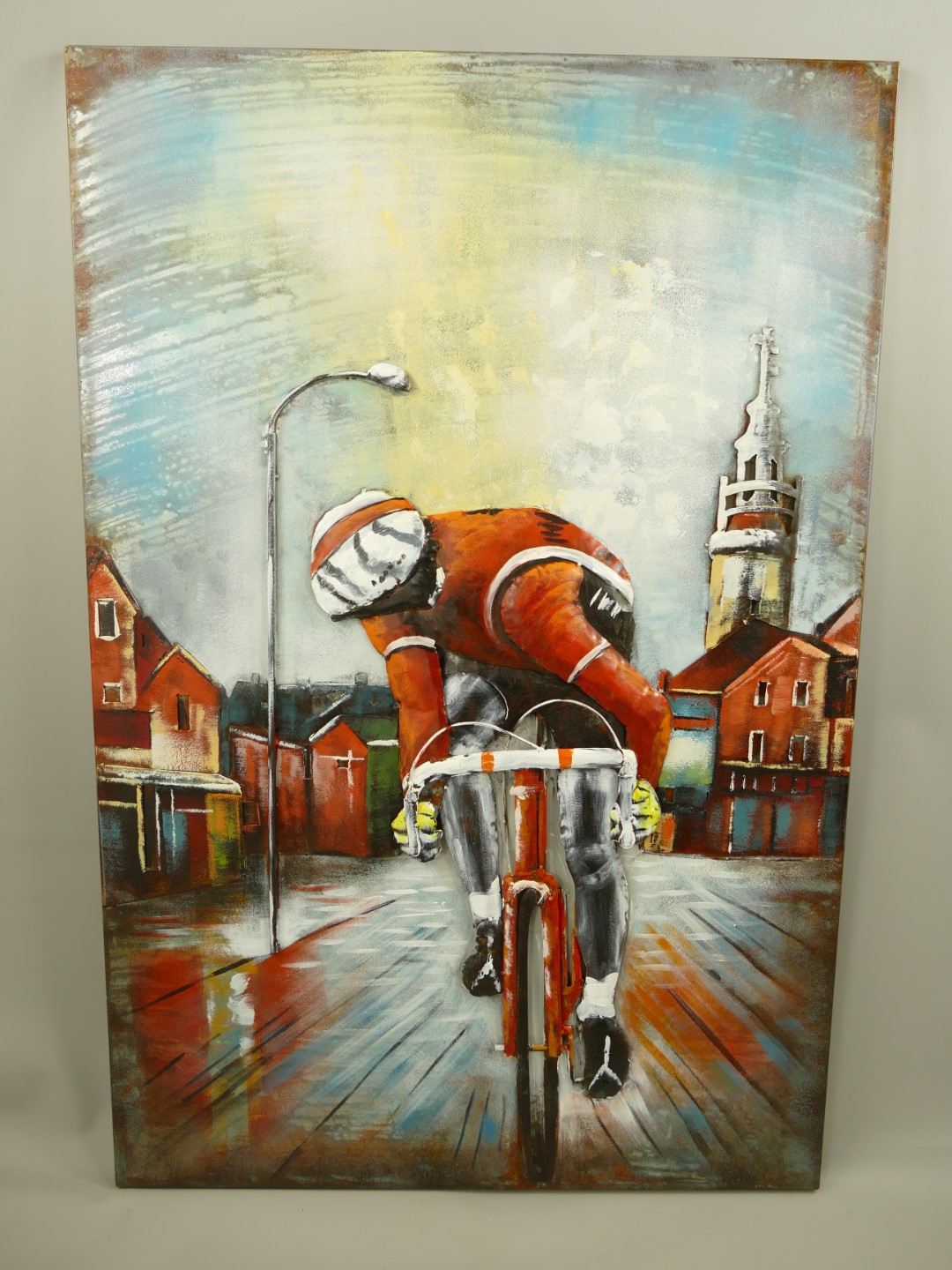 (*) Metallbild (3D) Eisen Radfahrer H.120x80cm