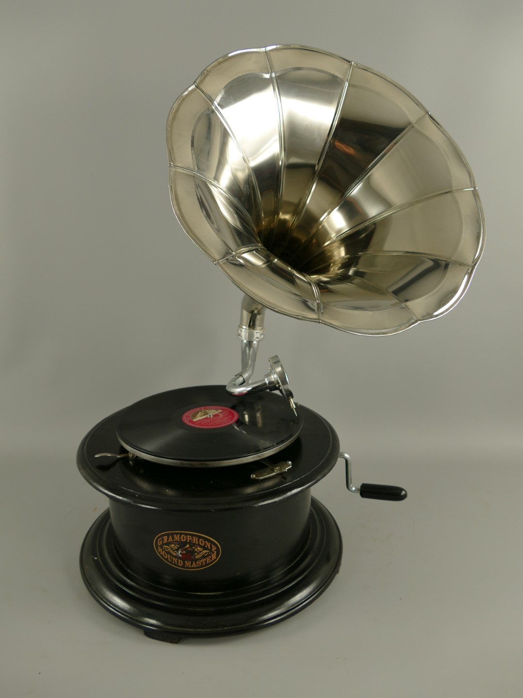 Grammophon Holz/vernickelt rund(Deko) H.66cm