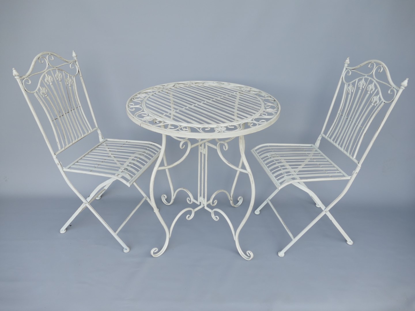 *NT 2xStuhl/Tisch(70) H.93cm Eisen rust. WEISS