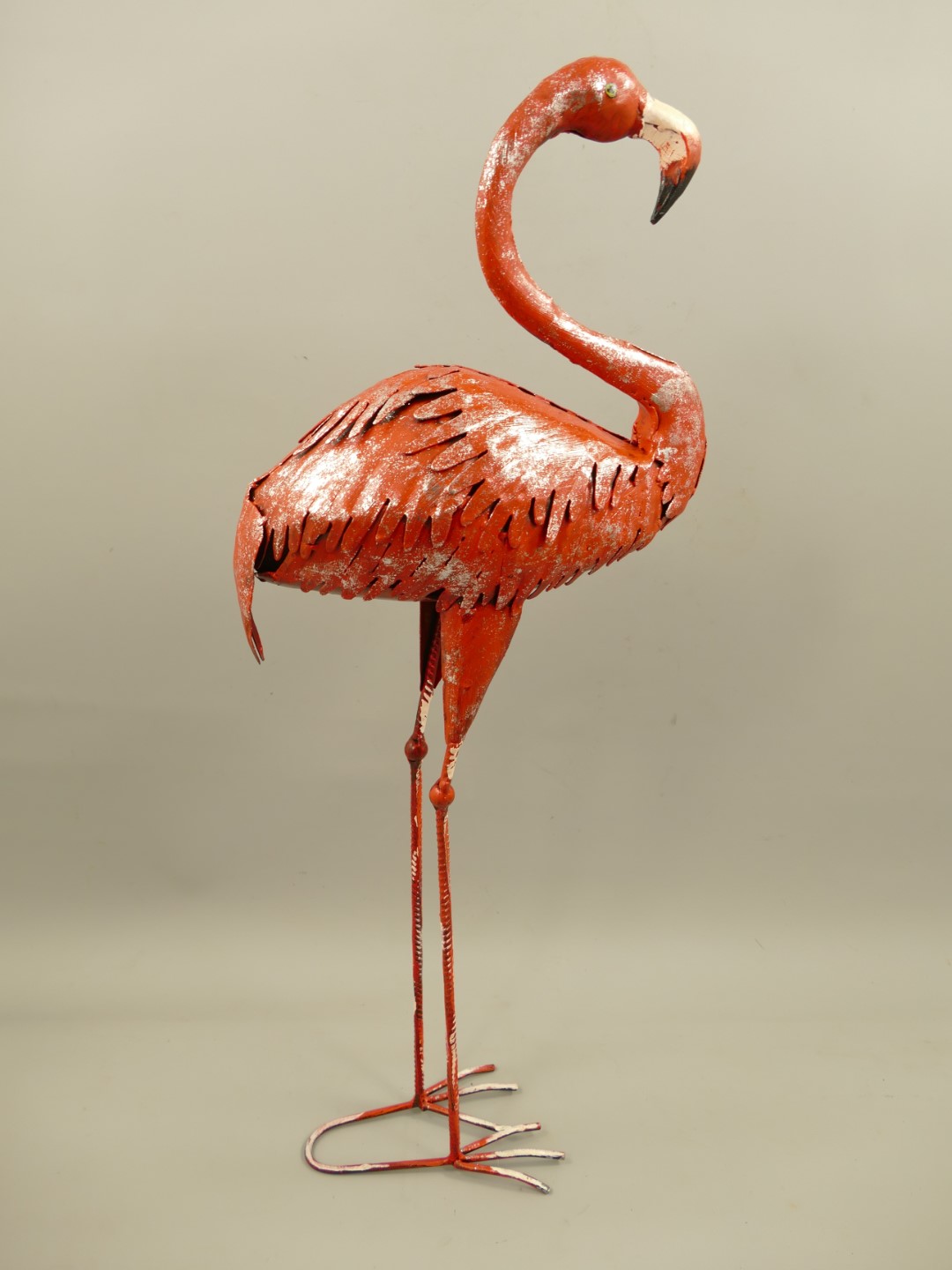 Flamingo Eisen Rose farbig H.84cm