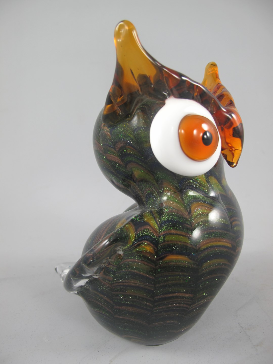 *A? Glasfigur Uhu farbe H.15x11cm