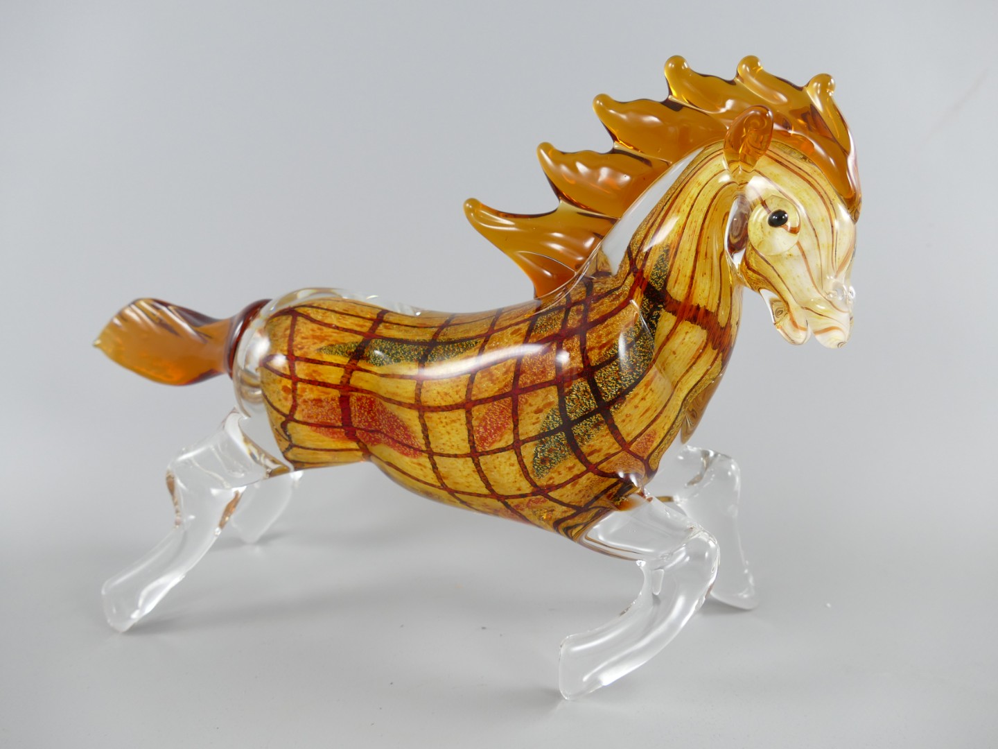 Glas Pferd Rot/Gelb farbe L.32cm