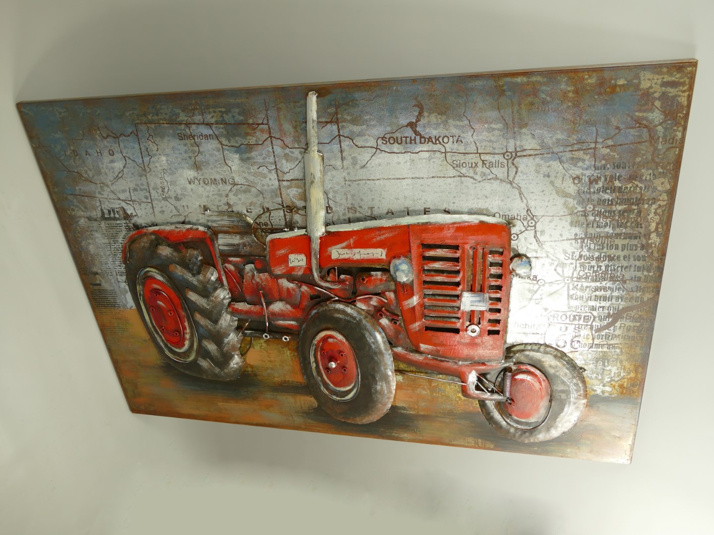 (*) Metallbild (3D) Eisen Traktor L.120x80cm