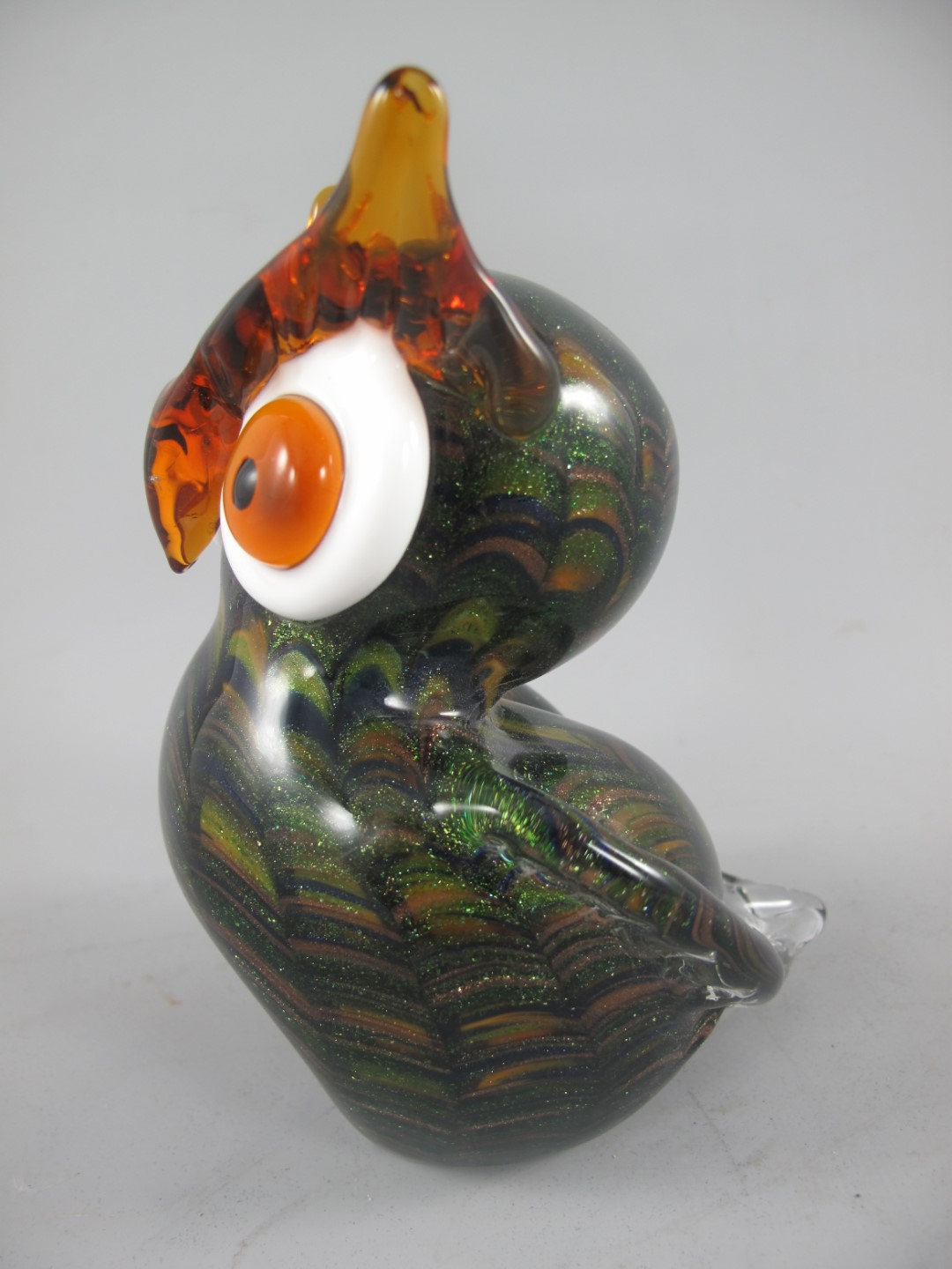 *A? Glasfigur Uhu farbe H.15x11cm