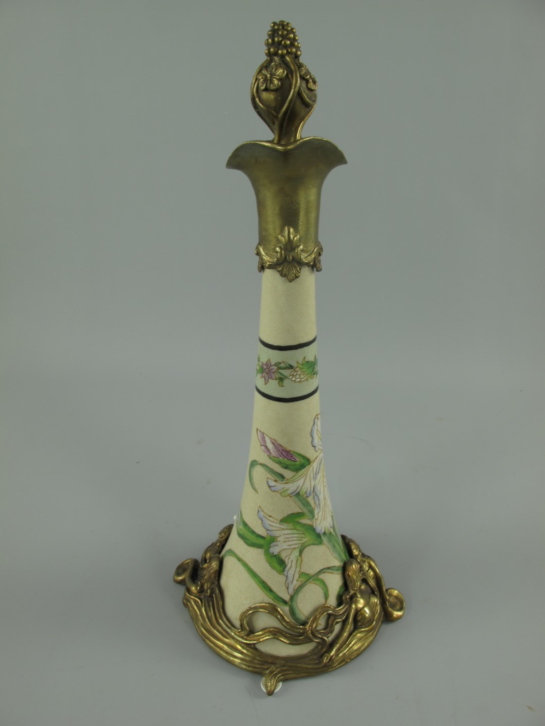 *A? Porzellan/Messing Jugendstil Flasche H.35x16cm