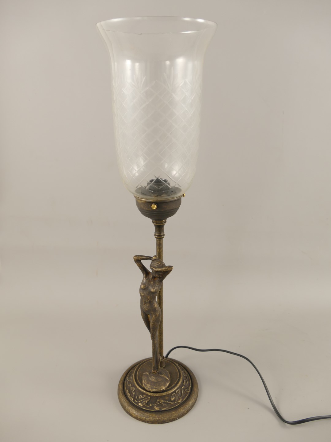 Lampe Messing brün. Schirm(107.GLAS) H.55cm