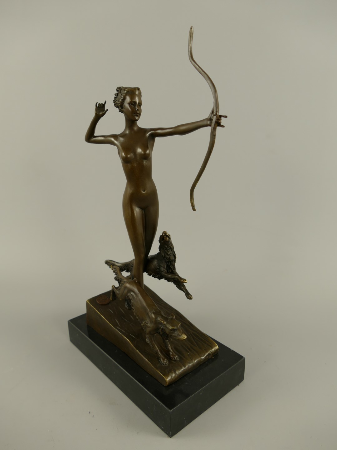 *A? Figur Bronze Frau mit Hunden H.34x18cm