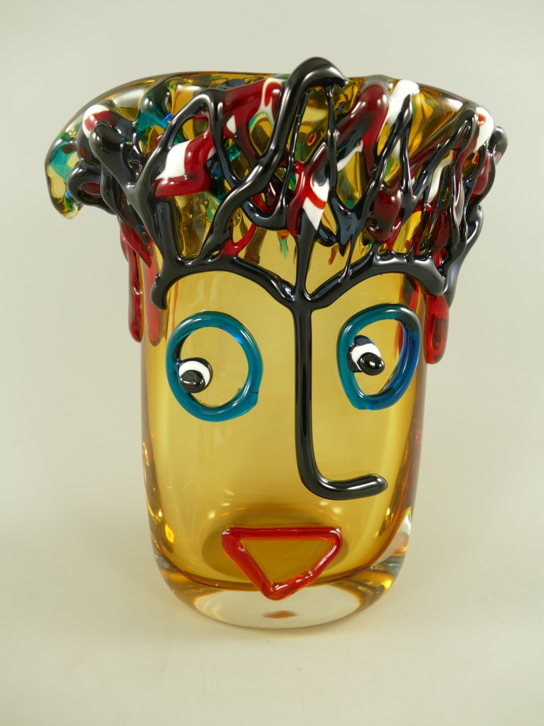 Glas Vase mit Gesicht farbe H.29cm