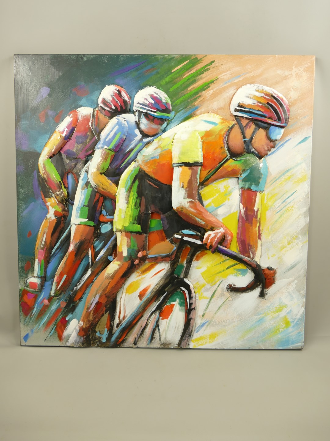 (*) Metallbild (3D) Eisen Radfahrer H.100x100cm