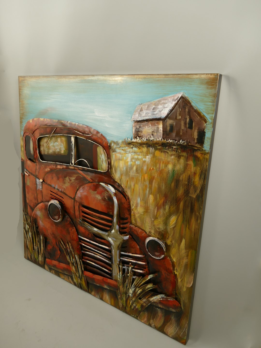 (*)Metallbild (3D) Eisen Auto L.100x100cm