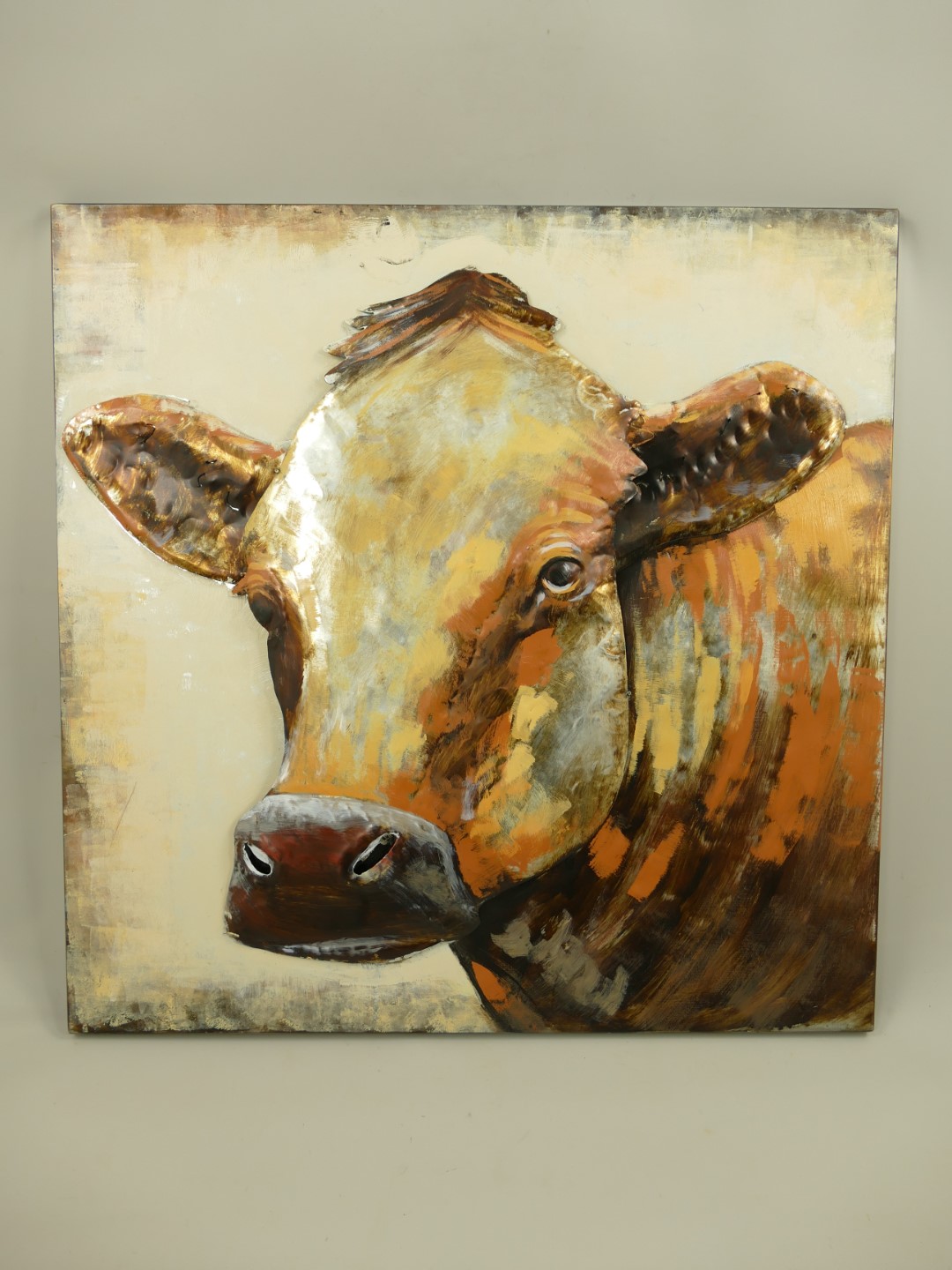(*) Metallbild (3D) Eisen Kühe H.80x80cm (*) Metallbild (3D) Eisen Kühe H.80x80cm