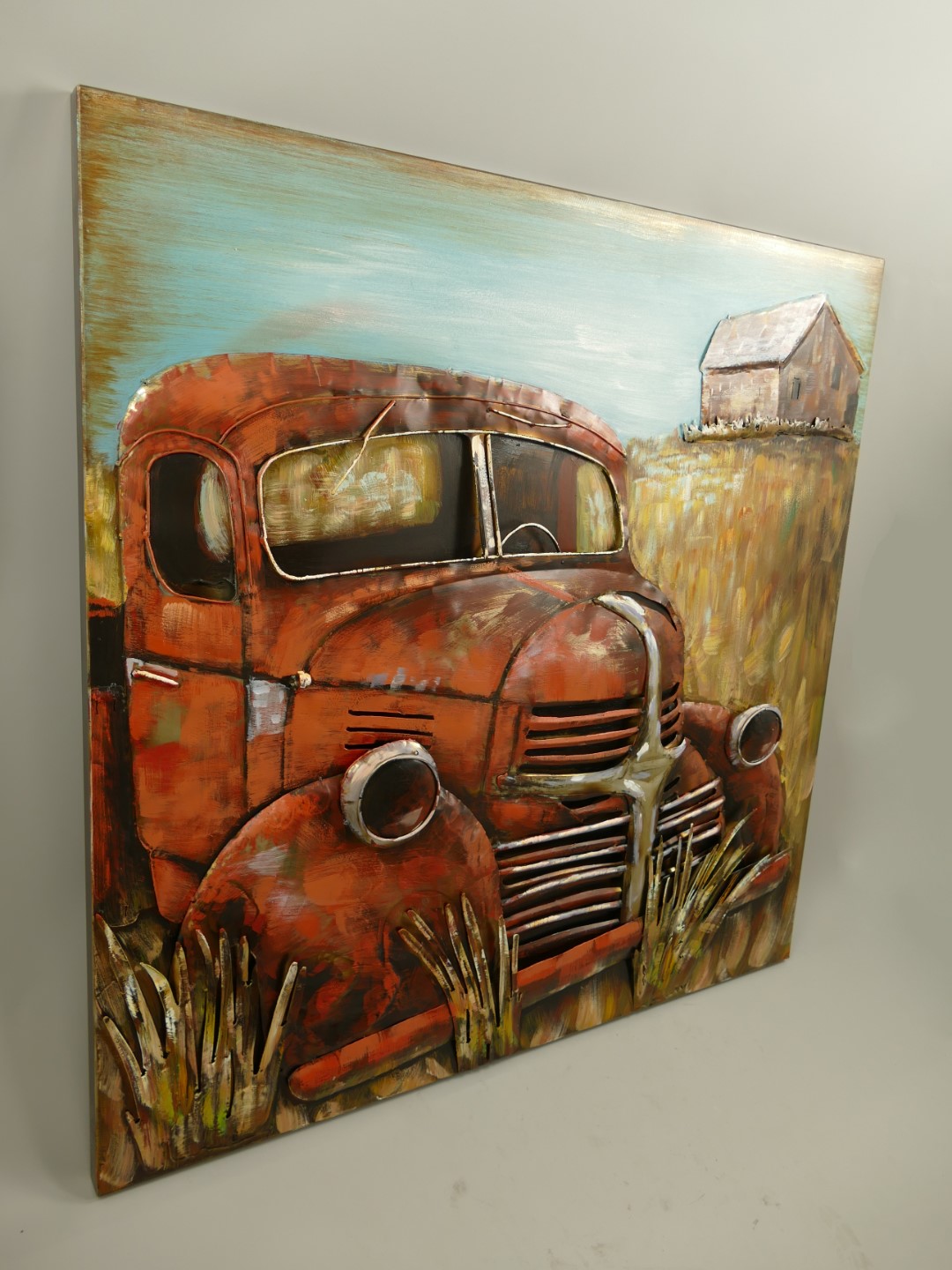 (*)Metallbild (3D) Eisen Auto L.100x100cm