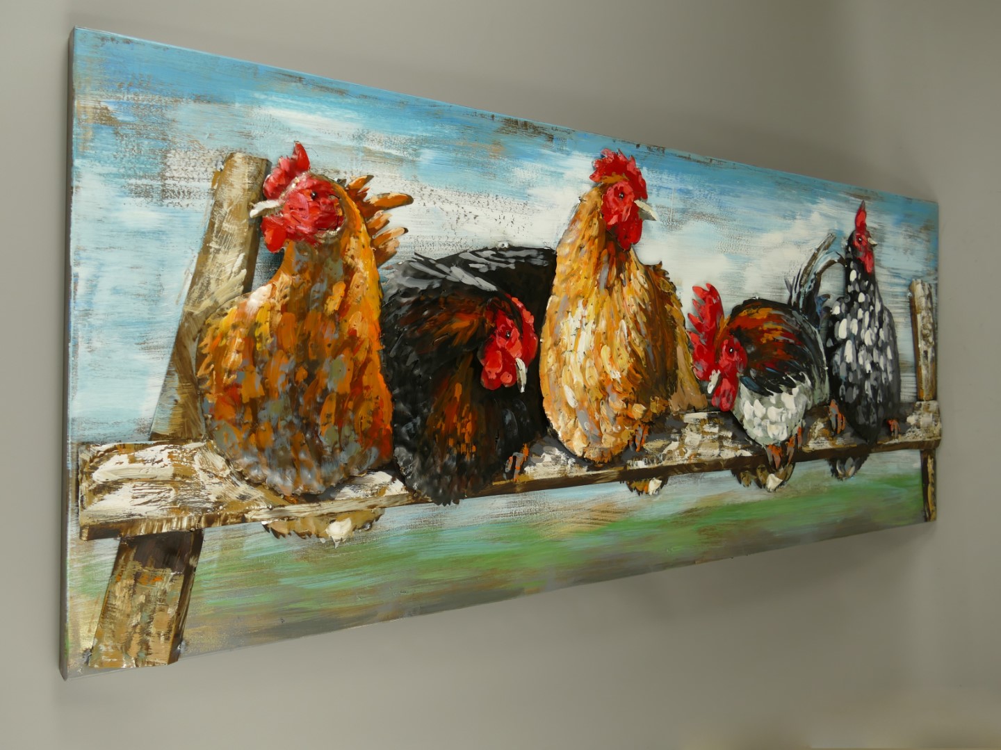 (*)Metallbild (3D) Eisen Hühner L.150x60cm