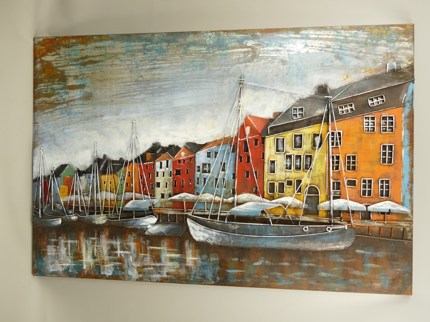 (*) Metallbild (3D) Stadt am Wasser L.120x80cm