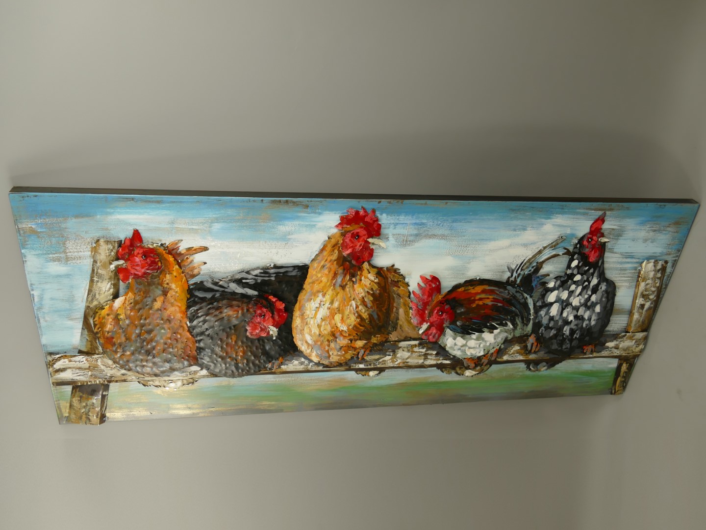 (*)Metallbild (3D) Eisen Hühner L.150x60cm