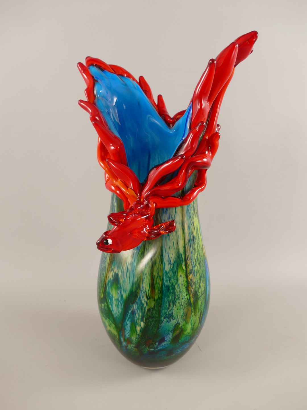 Glas Vase mit Fisch farbe H.48cm