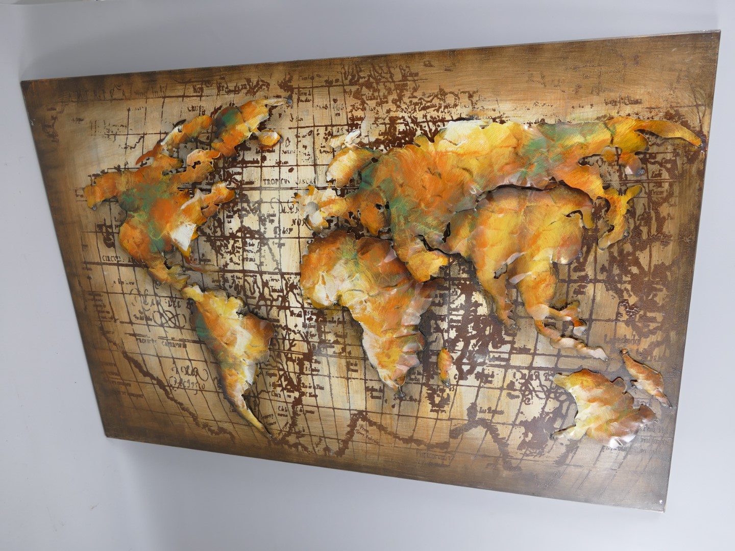 (*)Metallbild (3D) Eisen Weltkarte L.120x80cm