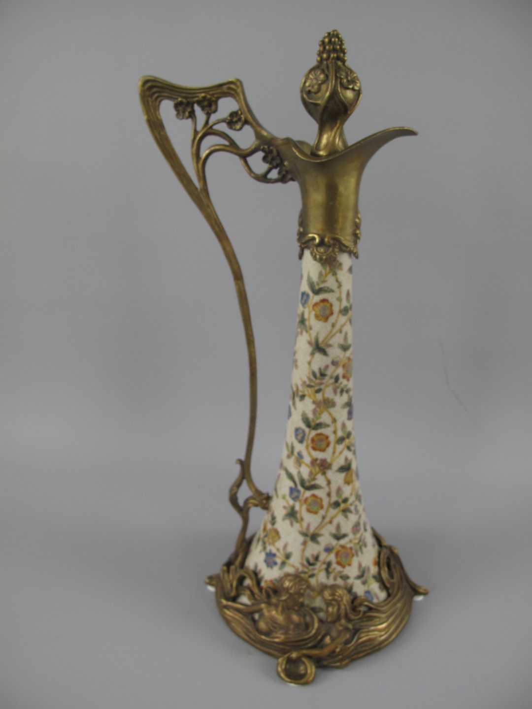 Porzellan/Messing Jugendstil Flasche H.35x16cm