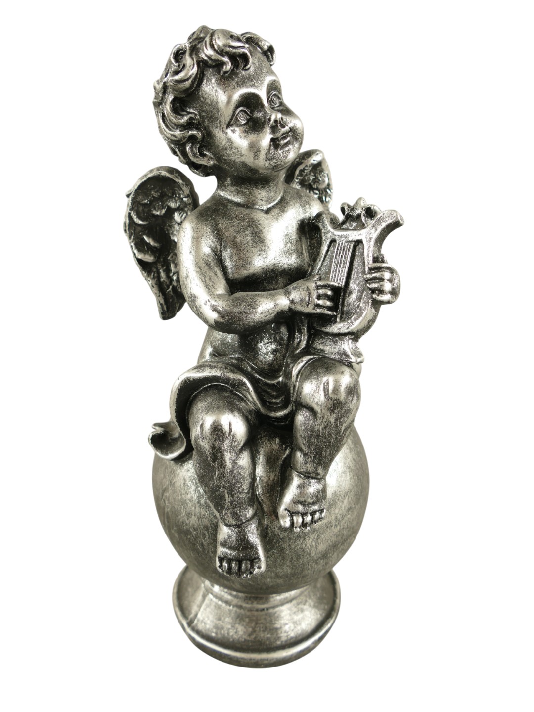 *ANG./NOV. Engel Polystein Silber farbig H.30cm *ANG./NOV. Engel Polystein Silber farbig H.30cm