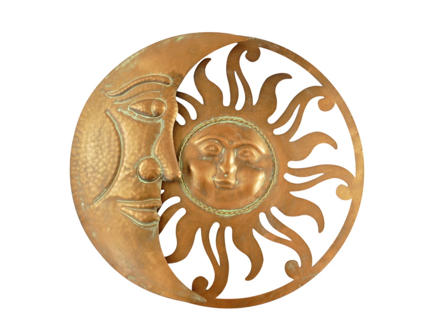 Wandornament Sonne &amp; Mond Eisen Kupf. farb. H.55cm