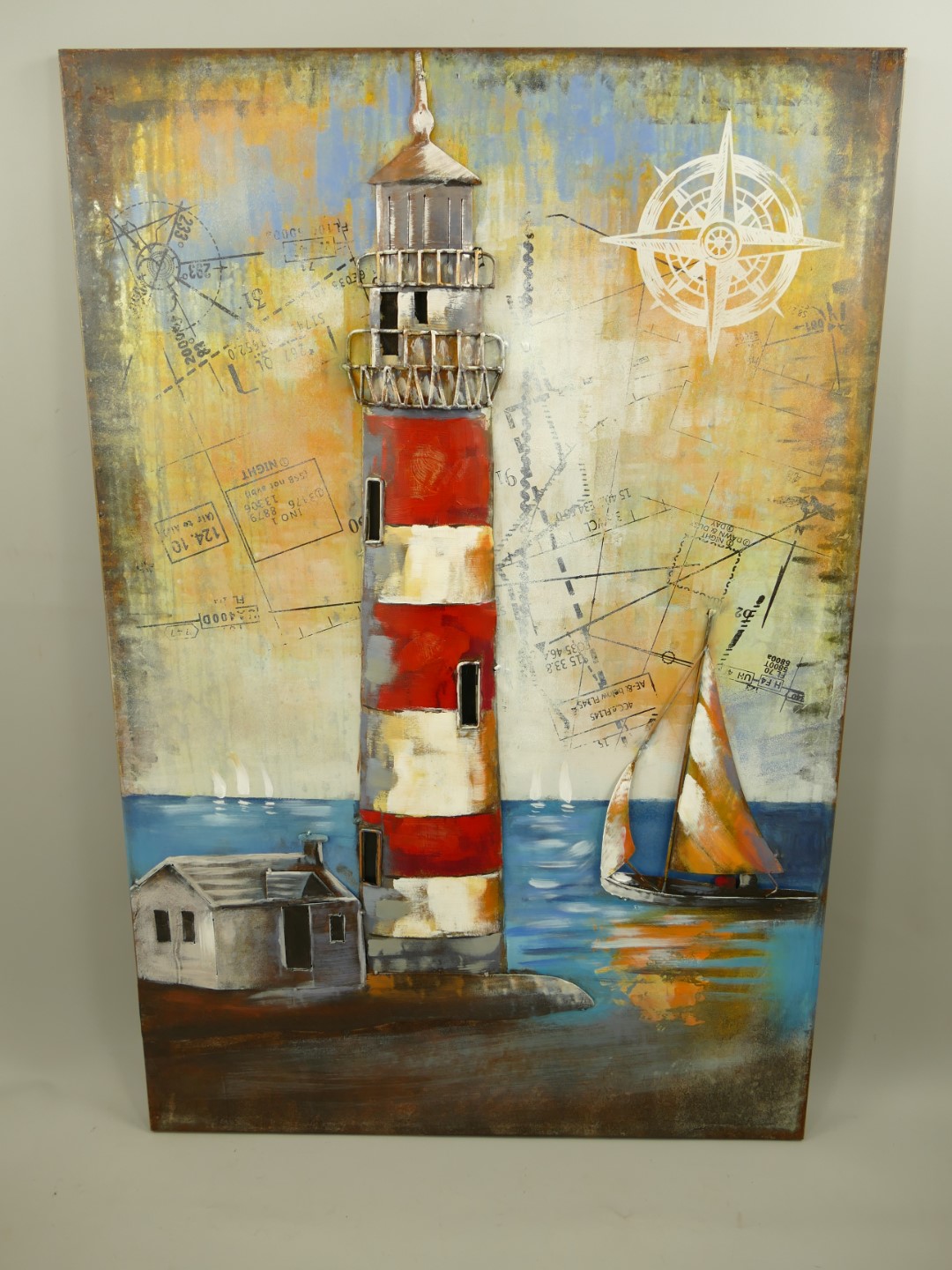 (*) Metallbild (3D) Eisen Leuchtturm H.120x80cm