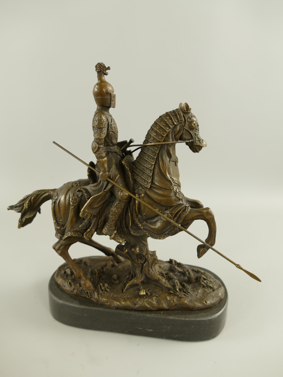 Bronze Figur ritter auf pferd H.28x22cm