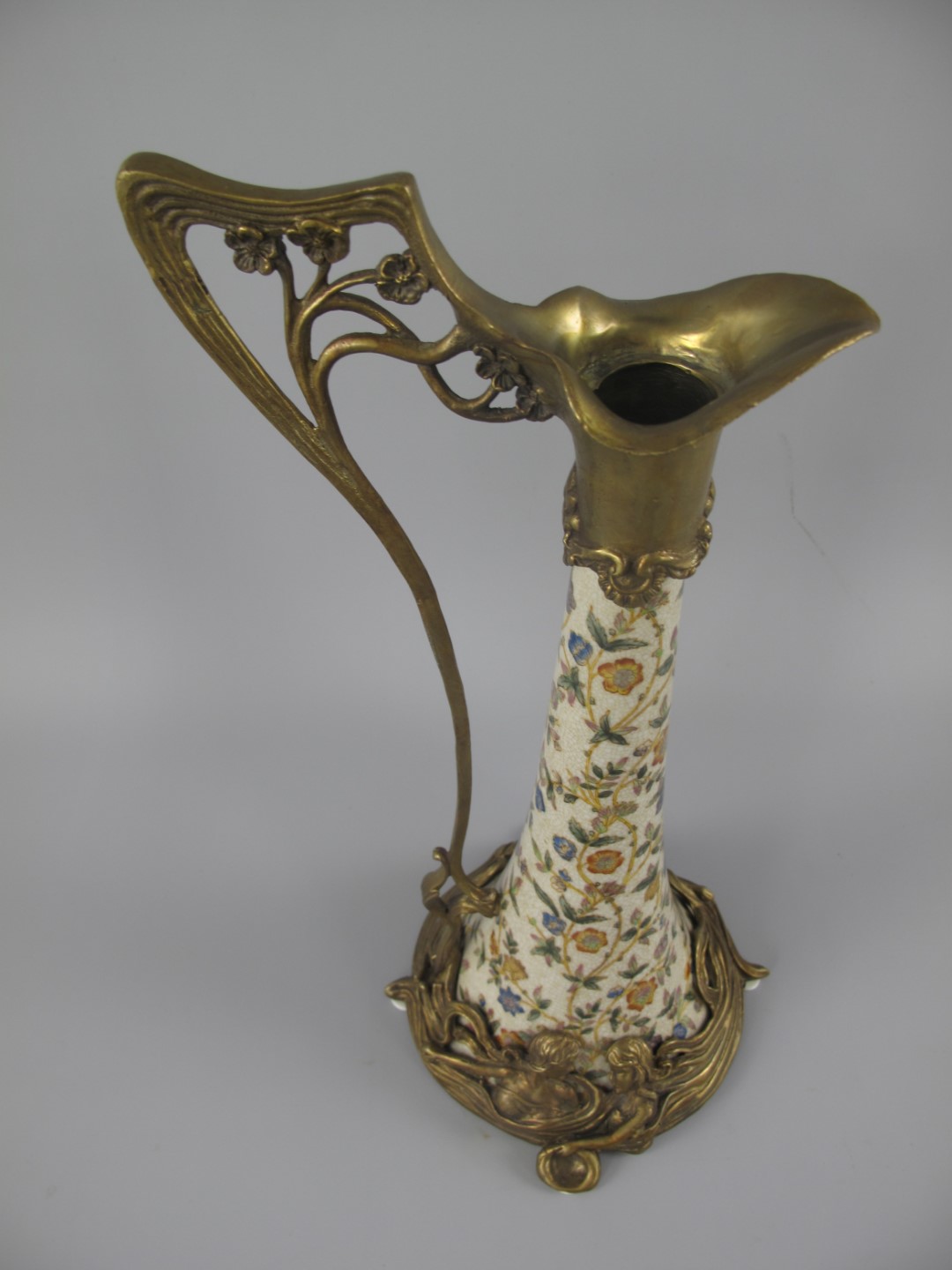 Porzellan/Messing Jugendstil Flasche H.35x16cm