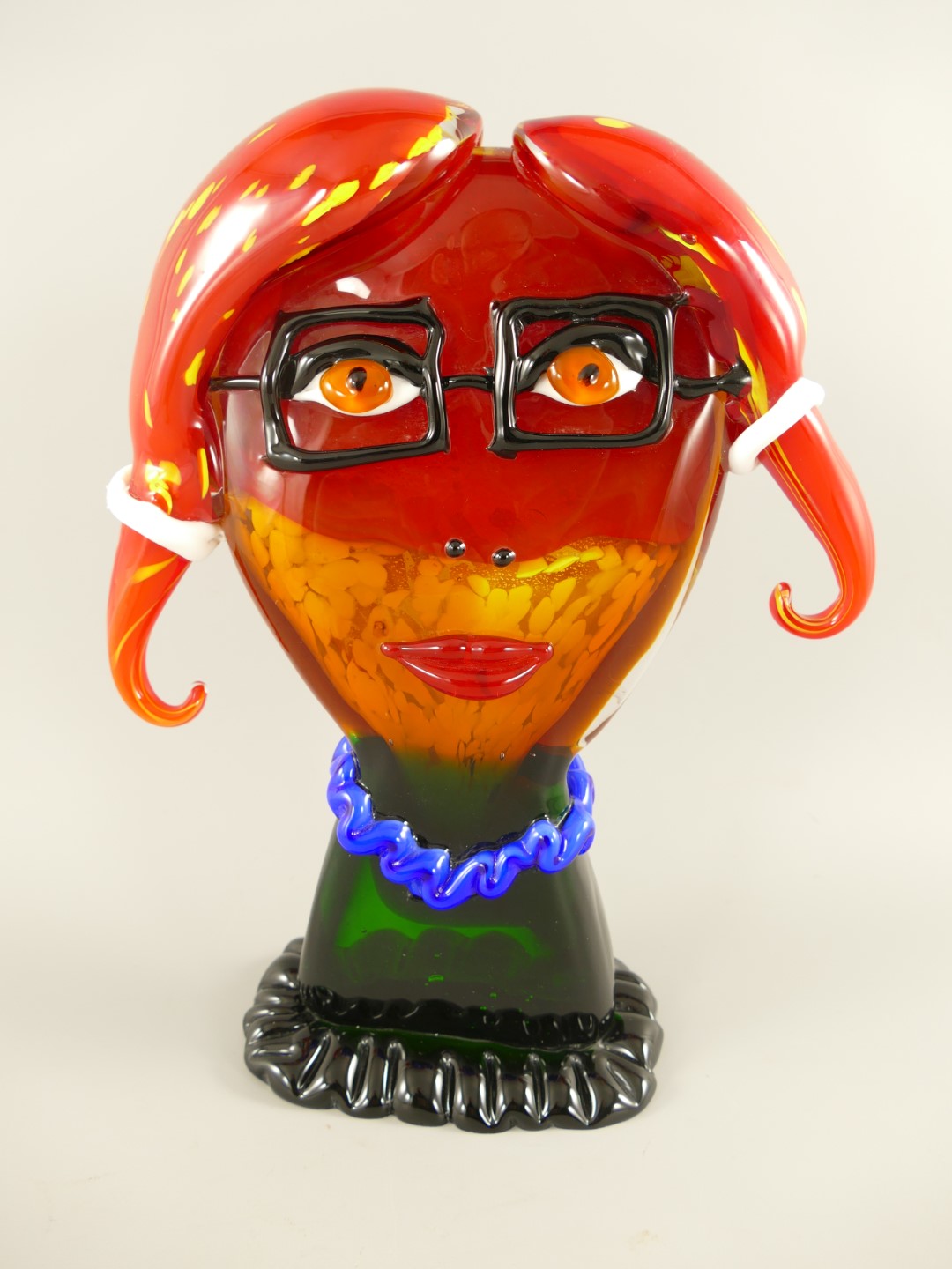 Glas Skulptur Gesicht farbe H.33x26cm