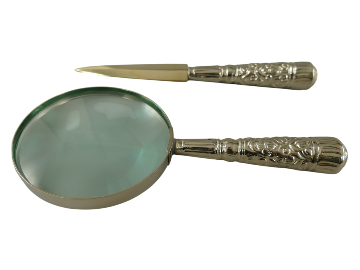 *ANG./JUNI Brieföffner/Lupe versilbert L.21cm SET!